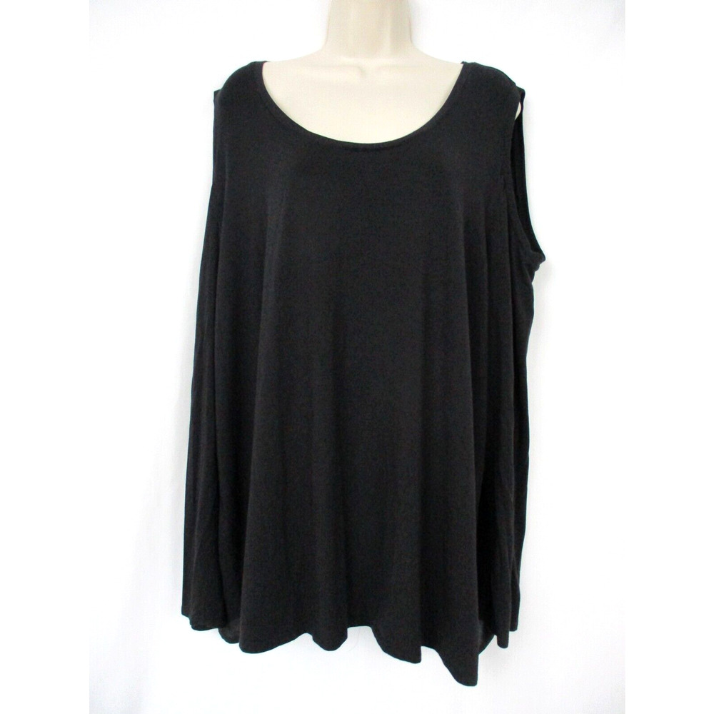 Lysse' Top 2X Cold Shoulder Solid Black Long Sleeve Blouse Career Casual